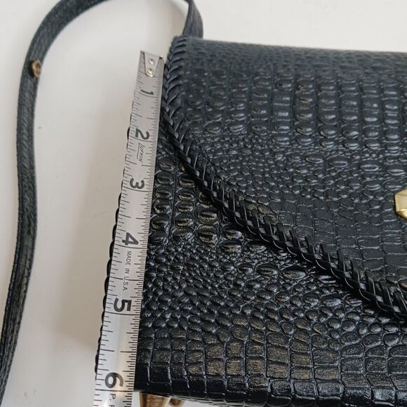 Vintage Women's Crocs Black Leather Hand Tooled Bag - Picture 9 of 15
